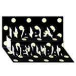 Polka Dots - Cream Yellow on Black Happy New Year 3D Greeting Card (8x4)