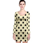 Polka Dots - Black on Blond Yellow Long Sleeve Bodycon Dress