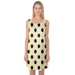 Polka Dots - Black on Blond Yellow Sleeveless Satin Nightdress