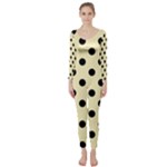 Polka Dots - Black on Blond Yellow Long Sleeve Catsuit