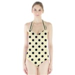 Polka Dots - Black on Blond Yellow Women s Halter One Piece Swimsuit