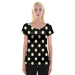 Polka Dots - Blond Yellow on Black Women s Cap Sleeve Top