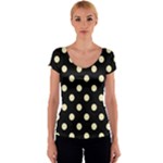 Polka Dots - Blond Yellow on Black Women s V-Neck Cap Sleeve Top