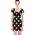 Polka Dots - Blond Yellow on Black Short Sleeve Bodycon Dress