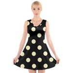 Polka Dots - Blond Yellow on Black V-Neck Sleeveless Dress