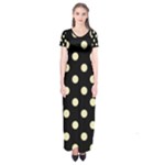 Polka Dots - Blond Yellow on Black Short Sleeve Maxi Dress