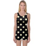 Polka Dots - Blond Yellow on Black One Piece Boyleg Swimsuit
