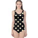Polka Dots - Blond Yellow on Black One Piece Swimsuit