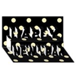 Polka Dots - Blond Yellow on Black Happy New Year 3D Greeting Card (8x4)