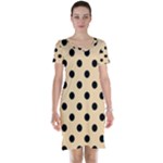Polka Dots - Black on Navajo White Yellow Short Sleeve Nightdress