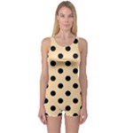 Polka Dots - Black on Navajo White Yellow One Piece Boyleg Swimsuit