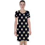 Polka Dots - Navajo White Yellow on Black Short Sleeve Nightdress