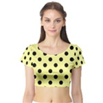 Polka Dots - Black on Pastel Yellow Short Sleeve Crop Top (Tight Fit)