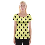Polka Dots - Black on Pastel Yellow Women s Cap Sleeve Top
