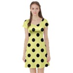 Polka Dots - Black on Pastel Yellow Short Sleeve Skater Dress