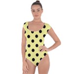 Polka Dots - Black on Pastel Yellow Short Sleeve Leotard (Ladies)
