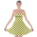 Polka Dots - Black on Pastel Yellow Strapless Bra Top Dress
