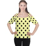 Polka Dots - Black on Pastel Yellow Women s Cutout Shoulder Tee