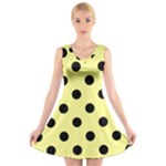 Polka Dots - Black on Pastel Yellow V-Neck Sleeveless Dress