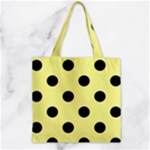 Polka Dots - Black on Pastel Yellow Zipper Grocery Tote Bag