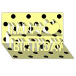 Polka Dots - Black on Pastel Yellow Happy Birthday 3D Greeting Card (8x4)