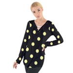 Polka Dots - Pastel Yellow on Black Women s Tie Up Tee