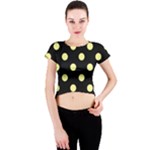 Polka Dots - Pastel Yellow on Black Crew Neck Crop Top