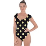 Polka Dots - Pastel Yellow on Black Short Sleeve Leotard (Ladies)