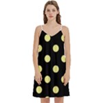 Polka Dots - Pastel Yellow on Black Women s Reversible Sports Bra with Border