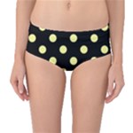 Polka Dots - Pastel Yellow on Black Mid-Waist Bikini Bottoms