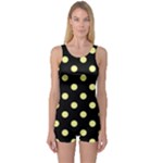 Polka Dots - Pastel Yellow on Black One Piece Boyleg Swimsuit