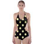 Polka Dots - Pastel Yellow on Black Cut-Out One Piece Swimsuit