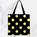 Polka Dots - Pastel Yellow on Black Zipper Grocery Tote Bag