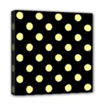 Polka Dots - Pastel Yellow on Black Mini Canvas 8  x 8  (Stretched)