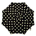 Polka Dots - Pastel Yellow on Black Hook Handle Umbrella (Large)