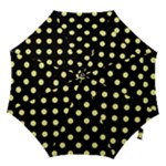 Polka Dots - Pastel Yellow on Black Hook Handle Umbrella (Small)