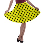 Polka Dots - Black on Yellow A-line Skater Skirt
