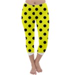 Polka Dots - Black on Yellow Capri Winter Leggings