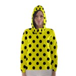 Polka Dots - Black on Yellow Hooded Wind Breaker (Women)