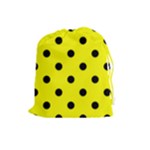 Polka Dots - Black on Yellow Drawstring Pouch (L)