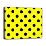 Polka Dots - Black on Yellow Deluxe Canvas 20  x 16  (Stretched)