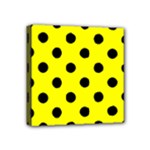 Polka Dots - Black on Yellow Mini Canvas 4  x 4  (Stretched)