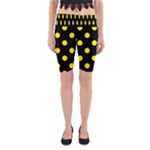 Polka Dots - Yellow on Black Yoga Cropped Leggings