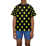 Polka Dots - Yellow on Black Kid s Short Sleeve Swimwear