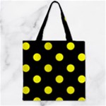 Polka Dots - Yellow on Black Zipper Grocery Tote Bag