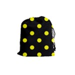 Polka Dots - Yellow on Black Drawstring Pouch (M)