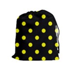Polka Dots - Yellow on Black Drawstring Pouch (XL)