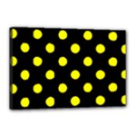 Polka Dots - Yellow on Black Canvas 18  x 12  (Stretched)