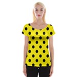 Polka Dots - Black on Canary Yellow Women s Cap Sleeve Top