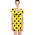 Polka Dots - Black on Canary Yellow Short Sleeve Bodycon Dress